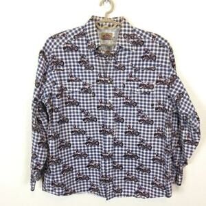 Motorcycle Pin Up Girl Biker Chick Motorcycle Mama Pearl Snap Plaid Shirt Men L